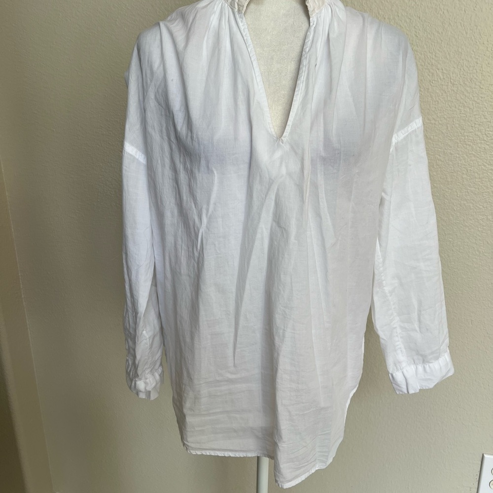 A Shirt Thing white Penelope Cabo Blouse  sm high ruffle collar